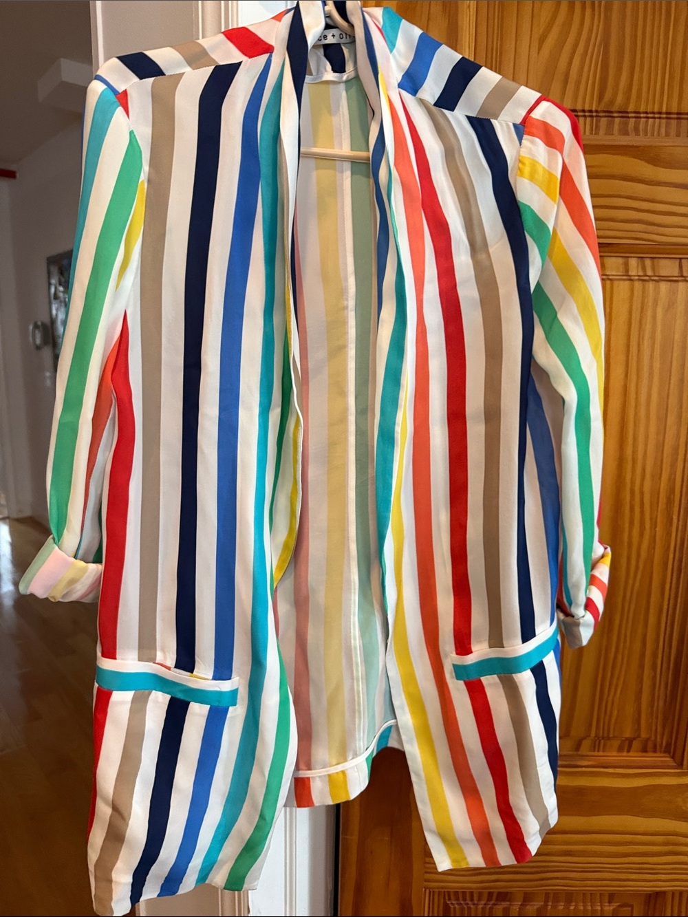 Striped Open-Front Women's Blazer Jacket - Multicolor